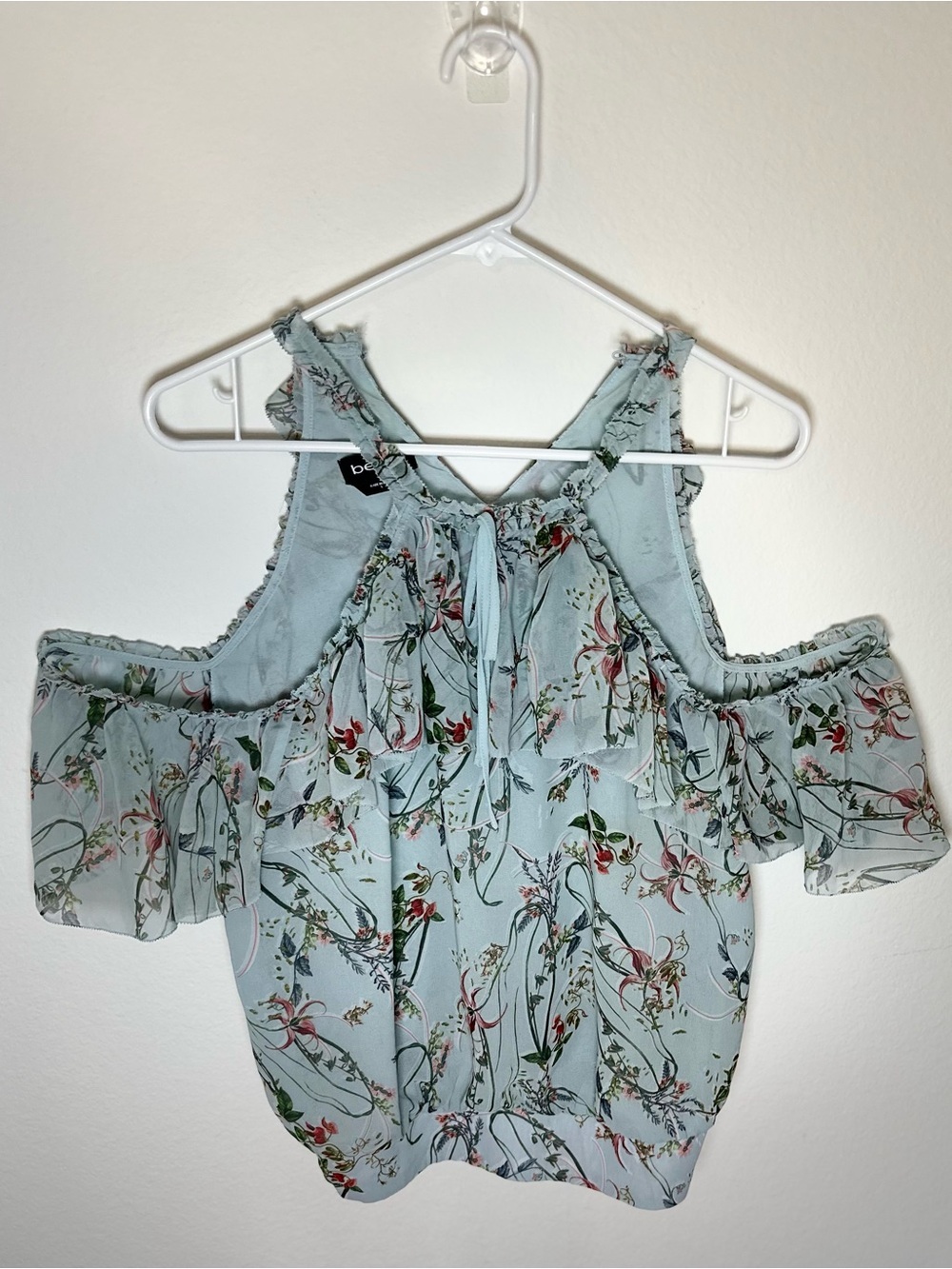 bebe Light Blue Floral Cold-Shoulder Camisole